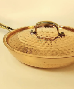 1 Liter Pure Copper Hammered Frying Pan with Tin Coating Inner Side | Kalai | with Lid.